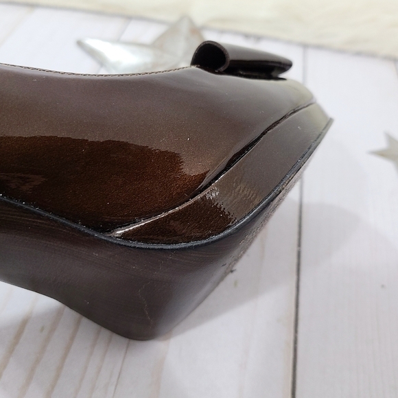 Stuart Weitzman Bowright peep toe pumps bow brown - Picture 5 of 8